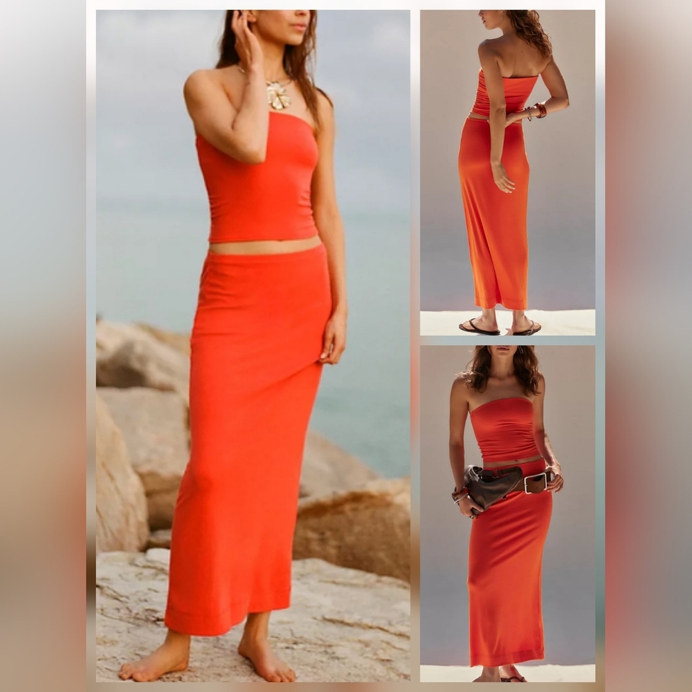 Free People Free-est Good Feels Tube Set Tangerine Tango